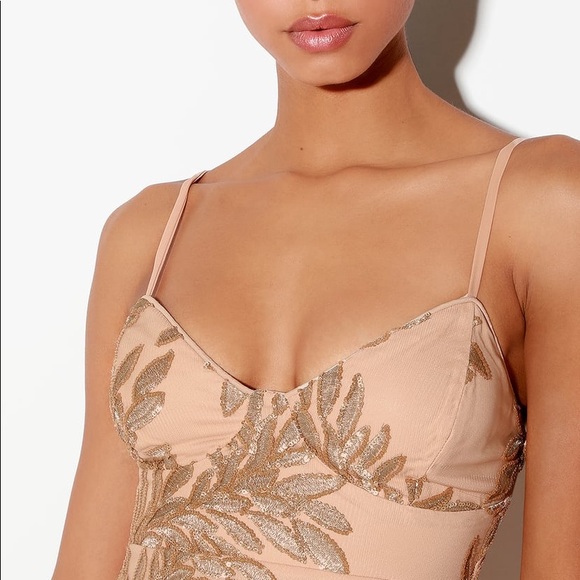 Nude and Gold Sequin Palm Dress - Picture 3 of 4